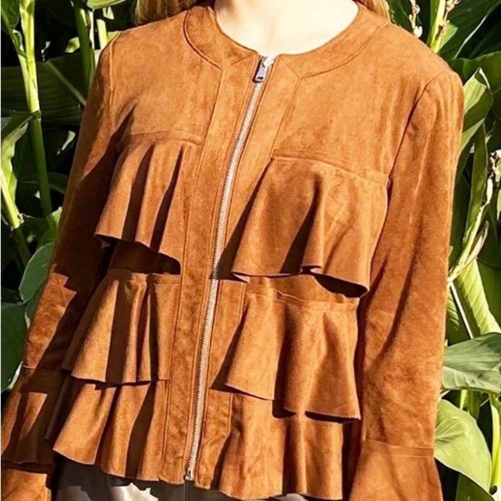 INC International Concepts Faux Suede Ruffle Jacket Women's 1X Full Zip New - Picture 12 of 13